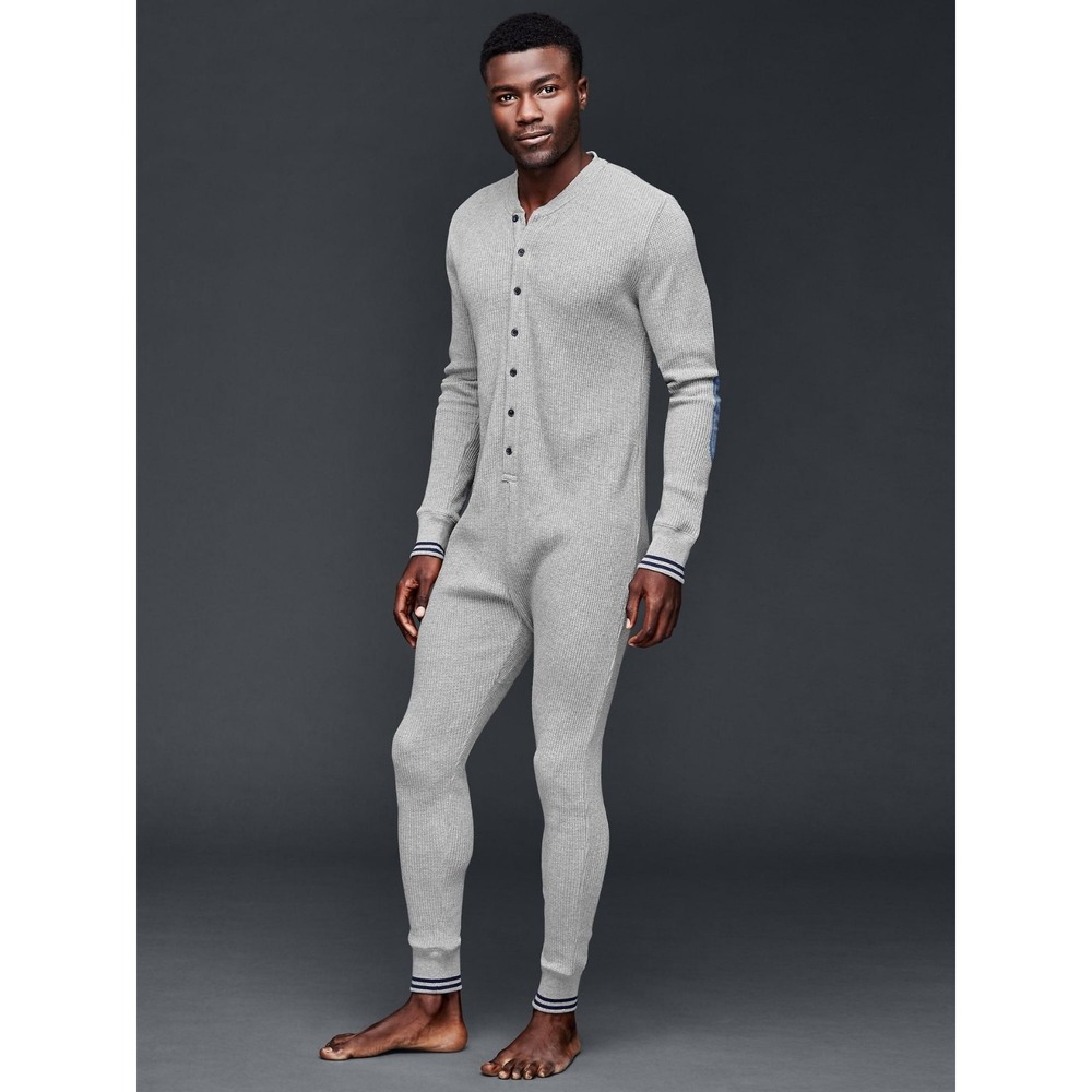 Gap Union Suit Unisex XS Grey Thermal Waffle Knit One Piece Pajamas